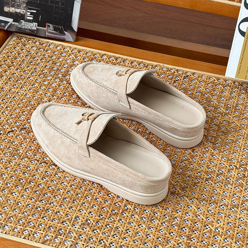 Tasseled Hidden-Heel Closed-Toe Half Slippers For Women