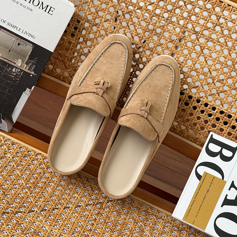 Tasseled Hidden-Heel Closed-Toe Half Slippers For Women